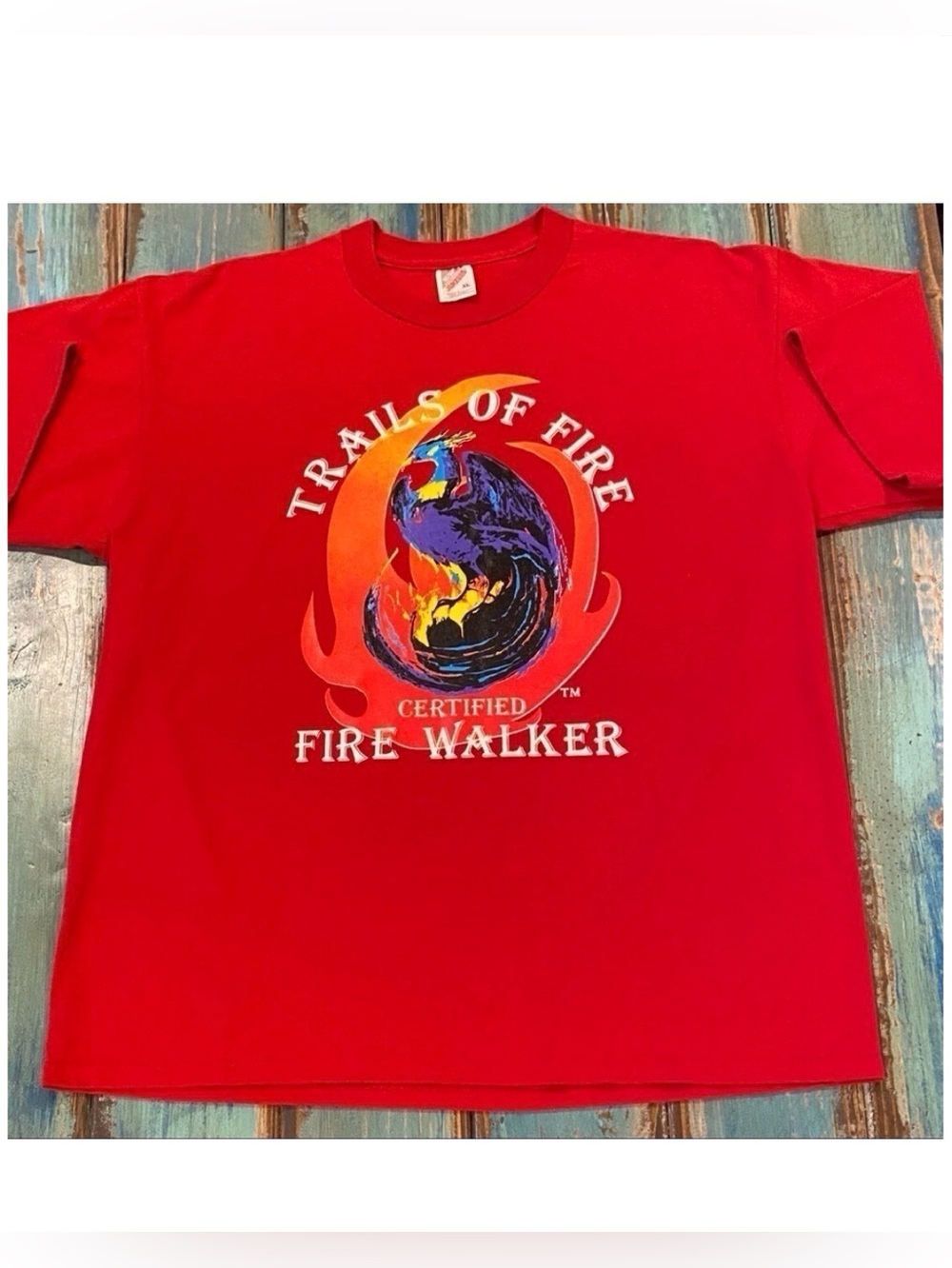 Vintage T Shirt XL Fire Walker Trails Of Fire Jerzees Made In USA Red